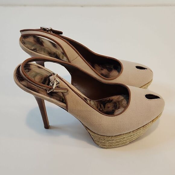 Sam Edelman Novato Slingback Heel Pumps Canvas Sand Jute Wrapped Women Sz 8.5M - Picture 2 of 15